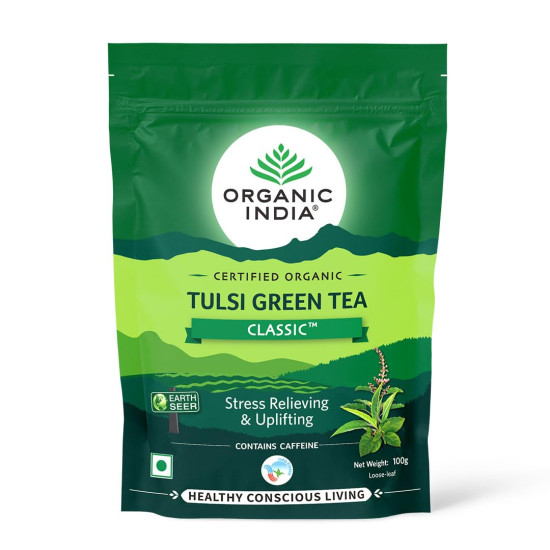 ORGANIC INDIA Green Tea Classic with Zipper Pack (Pack of 2 X 100 Gram, 200 Gram)