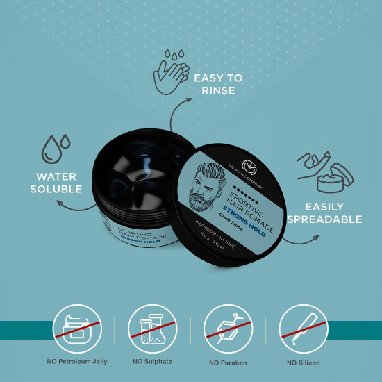 The Man Company Sportivo Stronghold Hair Styling Pomade Wax for Men | Stylish Glossy Finish Hair Volumizer | Non Sticky - 100gm The Man Company Sportivo Stronghold Hair Styling Pomade Wax for Men | Stylish Glossy Finish Hair Volumizer | Non Sticky - 100gm