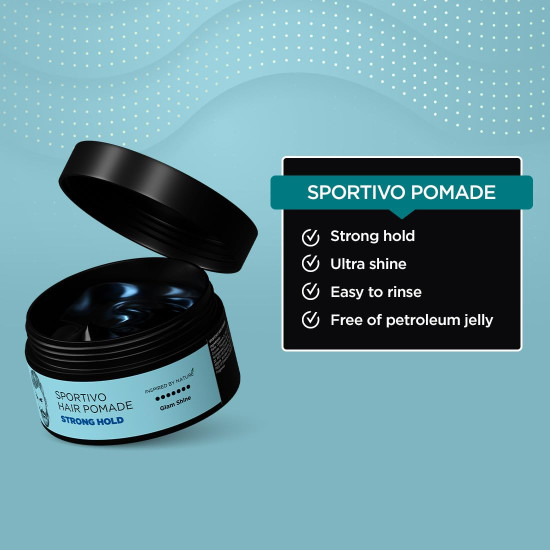 The Man Company Sportivo Stronghold Hair Styling Pomade Wax for Men | Stylish Glossy Finish Hair Volumizer | Non Sticky - 100gm The Man Company Sportivo Stronghold Hair Styling Pomade Wax for Men | Stylish Glossy Finish Hair Volumizer | Non Sticky - 100gm