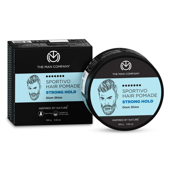 The Man Company Sportivo Stronghold Hair Styling Pomade Wax for Men | Stylish Glossy Finish Hair Volumizer | Non Sticky - 100gm The Man Company Sportivo Stronghold Hair Styling Pomade Wax for Men | Stylish Glossy Finish Hair Volumizer | Non Sticky - 100gm