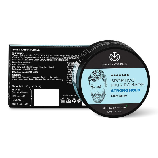The Man Company Sportivo Stronghold Hair Styling Pomade Wax for Men | Stylish Glossy Finish Hair Volumizer | Non Sticky - 100gm The Man Company Sportivo Stronghold Hair Styling Pomade Wax for Men | Stylish Glossy Finish Hair Volumizer | Non Sticky - 100gm