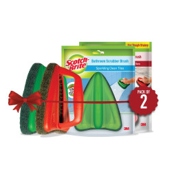 Scotch-Brite Bathroom Tile Scrubber Brush- Cleans Tiles, Hard to Reach Corners, Floors, Tough Stain Removal, Ergonomic Handle for Excellent Grip, Triangular Head for Easy Cleaning (Pack of 2)