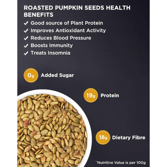 True Elements Roasted Pumpkin Seeds 500g - Protein Snacks | Premium AAA Grade Seeds for Eating | Immunity Booster Seeds | Fibre Rich Superfood