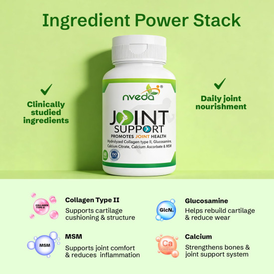 Nveda Joint Support Tablets with Collagen Type 2, Glucosamine, Calcium & MSM | Joint Pain Relief, Cartilage & Bone Strength Support Supplement | Joint Mobility & Arthritis Support for Men & Women | 90 Tablets Nveda Joint Support Tablets with Collagen Type 2, Glucosamine, Calcium & MSM | Joint Pain Relief, Cartilage & Bone Strength Support Supplement | Joint Mobility & Arthritis Support for Men & Women | 90 Tablets
