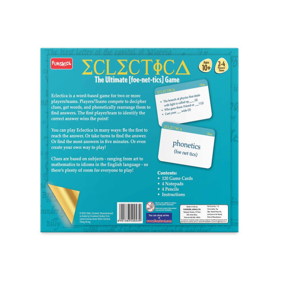 Funskool Games - Eclectica, The Ultimate foe-net-Ticks Game, Educational & Word Based Game for Kids and Family, 2-4 Players, 10 and Above