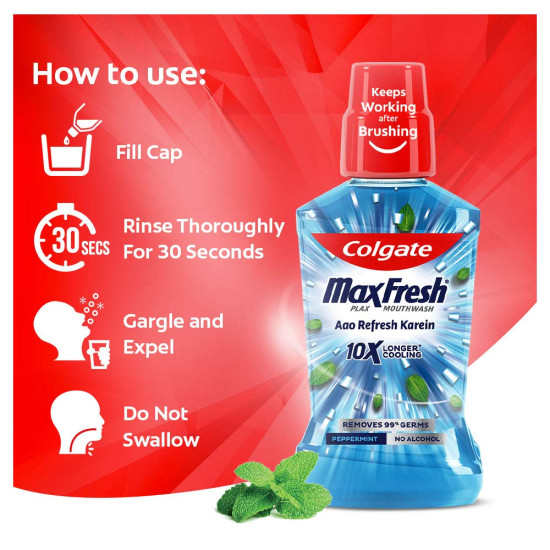 Colgate Plax Mouthwas, 0% Alcoholh - 250 ml (Peppermint) with Plax Mouthwash, 0% Alcohol - 500 ml (Peppermint)