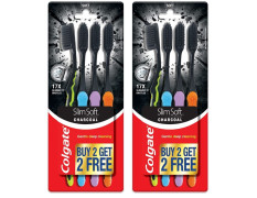 Colgate SlimSoft Charcoal Soft Black Bristles manual Toothbrush for adults, 8 Pcs (Buy4 Get 4), Soft Bristles for Gentle Deep Cleaning