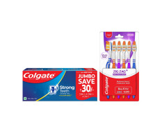 Colgate Strong Teeth Anticavity Toothpaste with Amino Shakti - 500gm and ZigZag Medium Toothbrush - Pack of 6