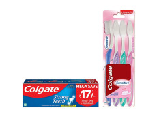 Colgate Strong Teeth Anticavity Toothpaste with Amino Shakti - 300gm with Free Toothbrush and Colgate Sensitive Toothbrush - 4 Pcs