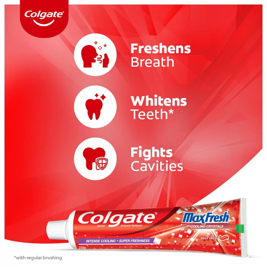 Colgate Maxfresh Toothpaste, Red Gel Paste with Menthol For Super Fresh Breath, 300g, 150gx2 (Spicy Fresh)