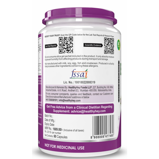 HealthyHey Berberis - Berberine 95% with milk Thistle - Support Weight Management & Healthy Glucose Levels Supplements - 750 mg Veg. 60 Capsules