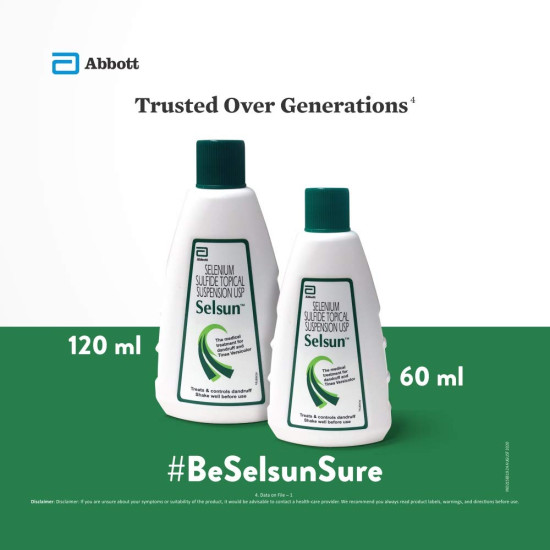 Abbott Selsun Suspension Anti Dandruff Shampoo, Clears away dandruff flakes, Relieves from excessive oil, Relieves from dandruff related itching (120ml)