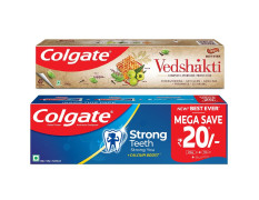 Colgate Swarna Vedshakti Toothpaste - 200gm with Colgate Strong Teeth Anticavity Toothpaste with Amino Shakti – 300g with Free Toothbrush