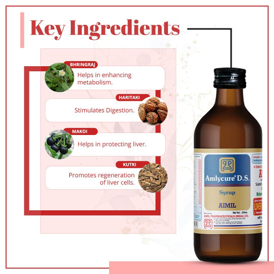 AIMIL Amlycure D.S. Syrup -200ml | Ayurvedic Liver Health Protector – Natural Liver Herbal Tonic | Metabolism Booster AIMIL Amlycure D.S. Syrup -200ml | Ayurvedic Liver Health Protector – Natural Liver Herbal Tonic | Metabolism Booster