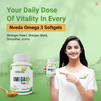 Nveda Omega 3 Fish Oil 1000mg with 180mg EPA & 120mg DHA | Supports Heart, Brain, Eye & Joint Health | Omega-3 Fatty Acid Supplement for Men & Women | 60 Capsules