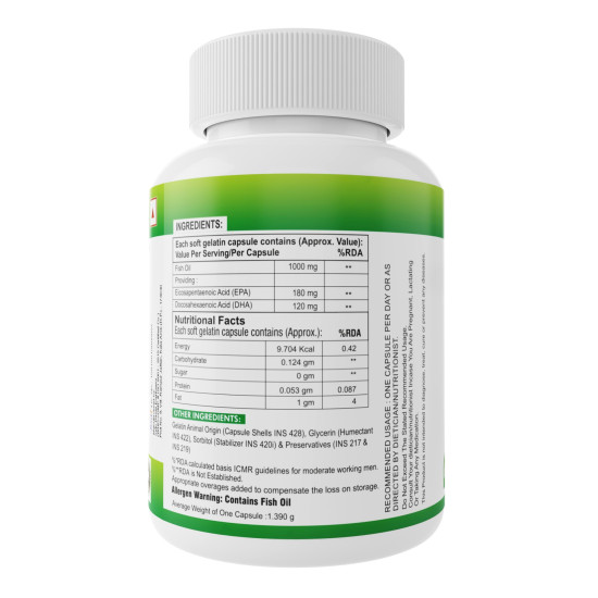 Nveda Omega 3 Fish Oil 1000mg with 180mg EPA & 120mg DHA | Supports Heart, Brain, Eye & Joint Health | Omega-3 Fatty Acid Supplement for Men & Women | 60 Capsules