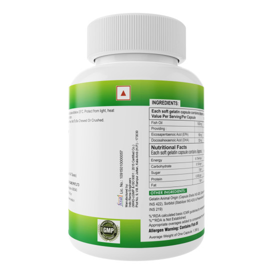 Nveda Omega 3 Fish Oil 1000mg with 180mg EPA & 120mg DHA | Supports Heart, Brain, Eye & Joint Health | Omega-3 Fatty Acid Supplement for Men & Women | 60 Capsules