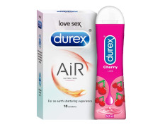 Durex Air Condoms for Men, 10 Count with Durex Lube Cherry Flavoured Lubricant Gel for Men & Women (50ml, Water Based Lube, Suitable for Use with Toys)