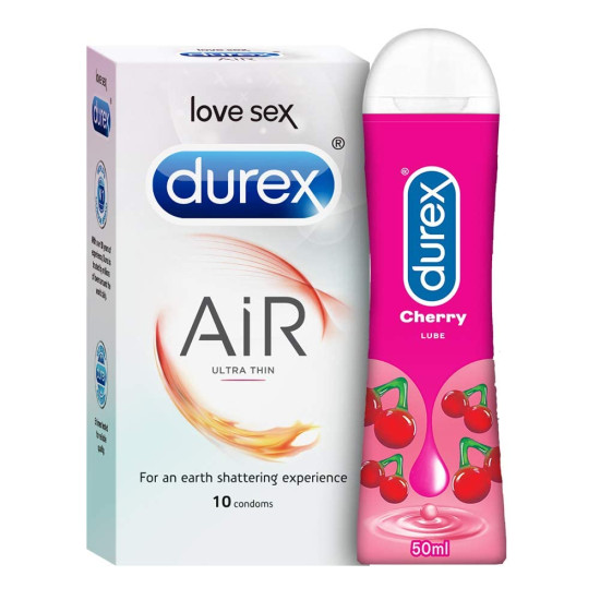 Durex Air Condoms for Men, 10 Count with Durex Lube Cherry Flavoured Lubricant Gel for Men & Women (50ml, Water Based Lube, Suitable for Use with Toys) Durex Air Condoms for Men, 10 Count with Durex Lube Cherry Flavoured Lubricant Gel for Men & Women (50ml, Water Based Lube, Suitable for Use with Toys)