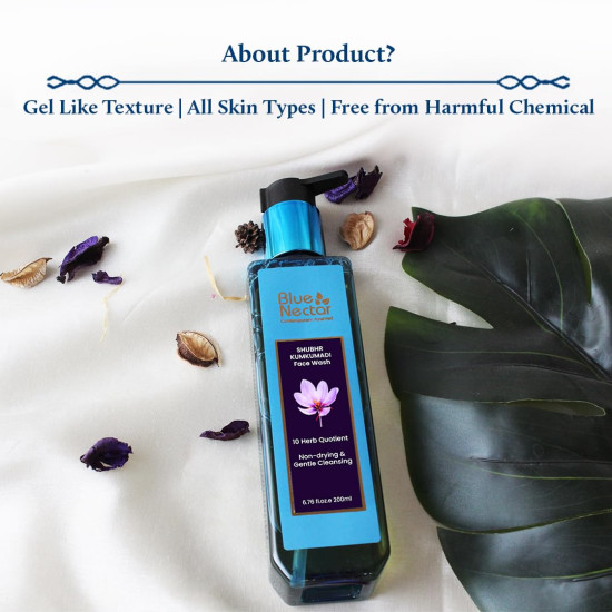 Blue Nectar Kumkumadi Brightening Face Wash with Saffron for Women & Men | Sulphate free Anti Pimple Face Cleanser (10 Herbs, 200ml)