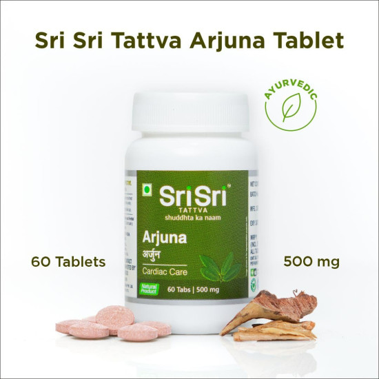 Sri Sri Tattva Arjuna Tablet - Cardiac Care – 60 Tabs, 500 Mg | Cardiac Care Tablets | Supports Heart Health | Manages Cholesterol Levels
