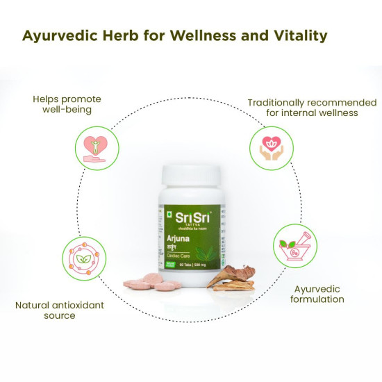 Sri Sri Tattva Arjuna Tablet - Cardiac Care – 60 Tabs, 500 Mg | Cardiac Care Tablets | Supports Heart Health | Manages Cholesterol Levels