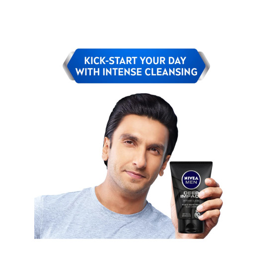 NIVEA MEN Deep Impact Face Wash 100g | With Black Carbon | Intense Clean, For Beard & Face | Removes Oil and Impurities