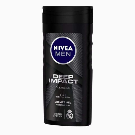 Nivea Men Body Wash, Deep Impact, 3 In 1 Shower Gel For Body, Face & Hair, With Microfine Clay, 250ml