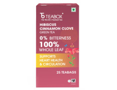 Teabox Hibiscus Cinnamon Clove Green Tea | 25 Tea Bags | Natural Green Tea Infused with Hibiscus, Clove & Cinnamon | Soothing & Spicy Floral Blend