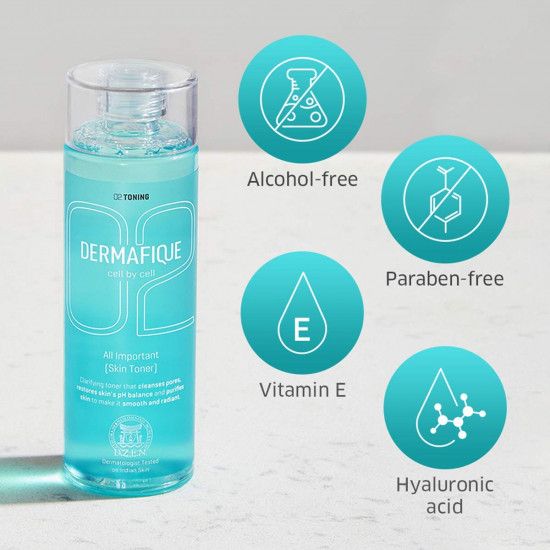 Dermafique All Important Alcohol free Skin Toner for All Skin Types including Oily, Acne Prone, Sensitive & Normal Skin, with Vitamin E, Paraben Free, SLES Free, with AHA, with Hyaluronic Acid | Dermatologist Tested (150 ml) | Face toner for Cleansing