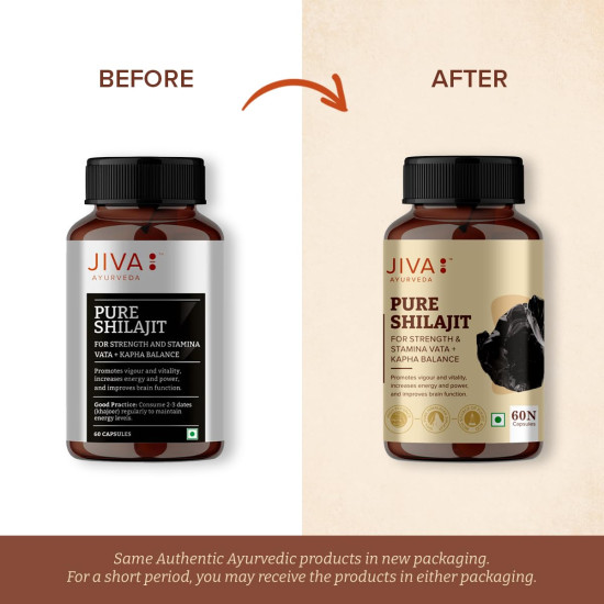 Jiva Pure Shilajit | Purifies Blood, Boosts Stamina And Rejuvenates Tissues | Pure Shilajit Sourced From Himalaya | Strengthens Reproductive System And Nervous System- 60 Capsules (Pack of 1)