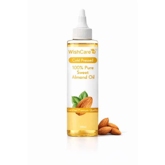 WishCare® Pure Cold Pressed Sweet Almond Oil for Hair Growth and Glowing Skin & Face - 200ml