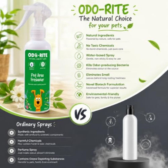 odo-rite Pet Area Freshener- 200Ml | Pet Odour Remover | Pet Safe & Child Safe | Bio Technological Based | Skin Safe | Urine Smell Remover | Can Be Used On All Surface, Aerosol