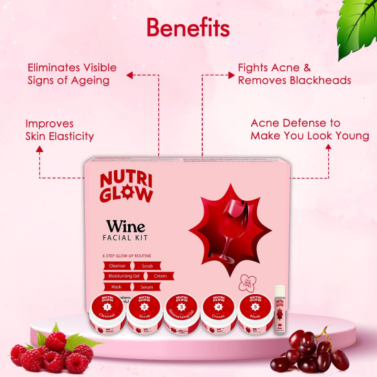 NutriGlow Wine Facial Kit for Glowing Skin For Women – 5-Step Skincare Routine for Radiant-Looking Skin, Helps Restore Skin’s Natural Nutrients and Improve Appearance of Pigmentation – Suitable for All Skin Types, 250g + 10ml