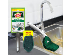 Scotch-Brite Kitchen Sink Brush with refill brush head for cleaning kitchen sink, tiles, utensils, removes tough stains, easy to hold handle