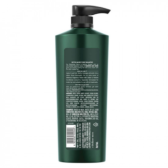 Tresemme Detox & Restore Shampoo, With Ginseng And Neem, No Dyes, No Parabens, Safe For Colour-Treated Hair, 580 ml