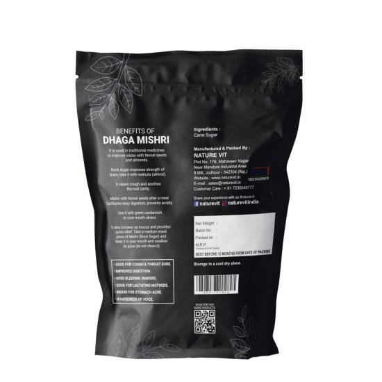 Nature Vit Dhaga Mishri, 900g | Rock Sugar | Pure Thread Crystal | Thread Mishri | Mishri Crystal