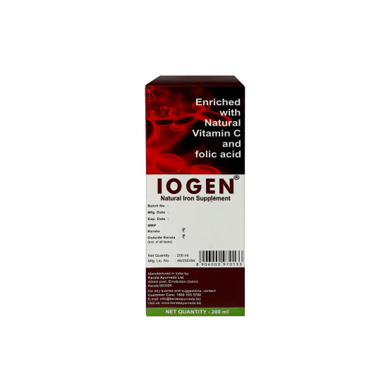 Kerala Ayurveda Iogen 200ml | Natural Iron Supplement | Improves Hemoglobin level | Herbal Iron Supplement | Non-Constipating Iron Tonic | Anemia Syrup | Stimulates Appetite | No Artificial Flavors | With Bilva, Satavari, Draksha, Amla, and Annabedi |