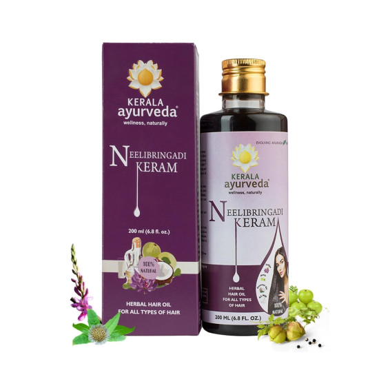 Kerala Ayurveda Neelibringadi Keram 200 ml | Daily Hair Oil | Delays Premature Greying, Reduces Dandruff and Strengthens Hair| With Bringaraj, Neeli, Karnasphota, and Amla | Coconut Oil Base |