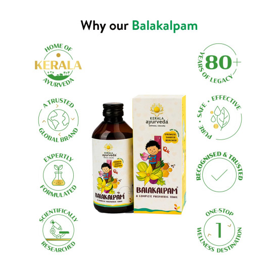 Kerala Ayurveda Balakalpam 200ml| Immunity Booster For Kids| Herbal Appetizer| Complete Ayurvedic Tonic For Kids| Better Digestive Health| Relieves Constipation in Kids | Safe and Non-addictive tonic| With Mustha, Aravinda, Draksha, Ajamoda, Bringaraja, J