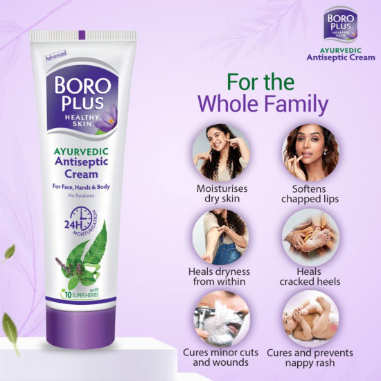 Boroplus Antiseptic Cream Provides 24Hrs Moisturisation Ayurvedic Cream For All Aeasons Hand Cream, Body Cream & Face Cream, Moisturises Dry Skin With Goodness Of Neem, Tulsi And Aloe Vera, 120Ml