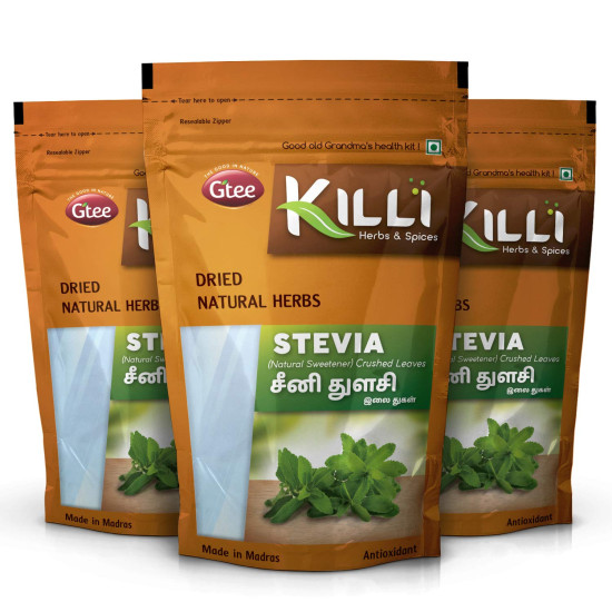 KILLI Stevia | Natural Sweetner | Seeni Thulasi Leaves Crushed, 80g (Pack of 3)