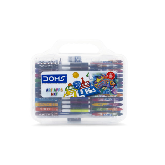 Doms Art Apps Nxt Kit With Plastic Carry Case | Perfect Value Pack | Kit For School Essentials | Gifting Range For Kids | Combination of 9 Stationery Items