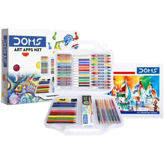 Doms Art Apps Nxt Kit With Plastic Carry Case | Perfect Value Pack | Kit For School Essentials | Gifting Range For Kids | Combination of 9 Stationery Items