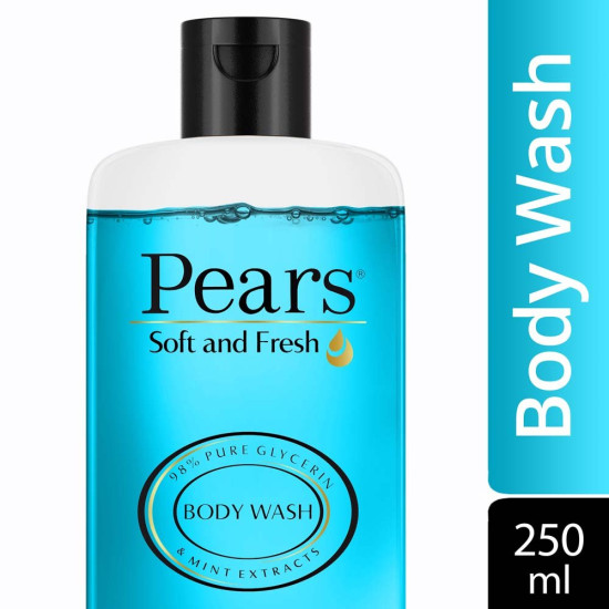 Pears Soft and Fresh Body Wash 250 ml, 98% Pure Glycerin, Liquid Shower Gel crafted with Mint Extracts for Refreshed Skin, No Paraben & 100% Soap Free