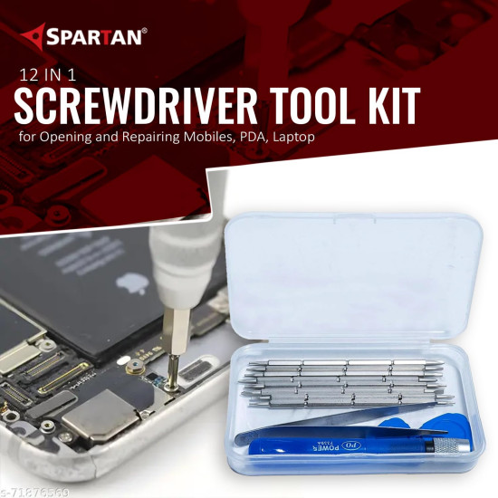 Spartan SMR-01 12-In-1 Precision Screwdriver Set – Magnetic Electronics Repair Tool Kit with Case for Laptop, PC, iPhone, Watch, Camera, Glasses, Game Console (Pack of 1, Blue)