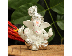 Collectible India Ganesh Idol for Gift,Silver Plated Terracotta Lord Ganesha Murti for Car Dashboard Home Decoration Items Diwali Gifts for Family and Friends