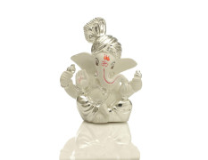 Collectible India Ganesh Idol for Gift,Silver Plated Terracotta Lord Ganesha Murti for Car Dashboard Home Decoration Items Diwali Gifts for Family and Friends