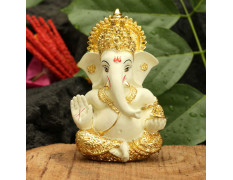 Collectible India Ganesha for Car Dashboard Ganesh Statue Murti Gold Plated Terracotta Lord Ganpati Diwali Gifts Home Decor Figurine (Size: 3.5 x 2 inches)