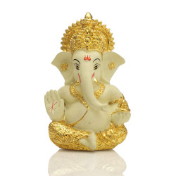 Collectible India Ganesha for Car Dashboard Ganesh Statue Murti Gold Plated Terracotta Lord Ganpati Diwali Gifts Home Decor Figurine (Size: 3.5 x 2 inches)